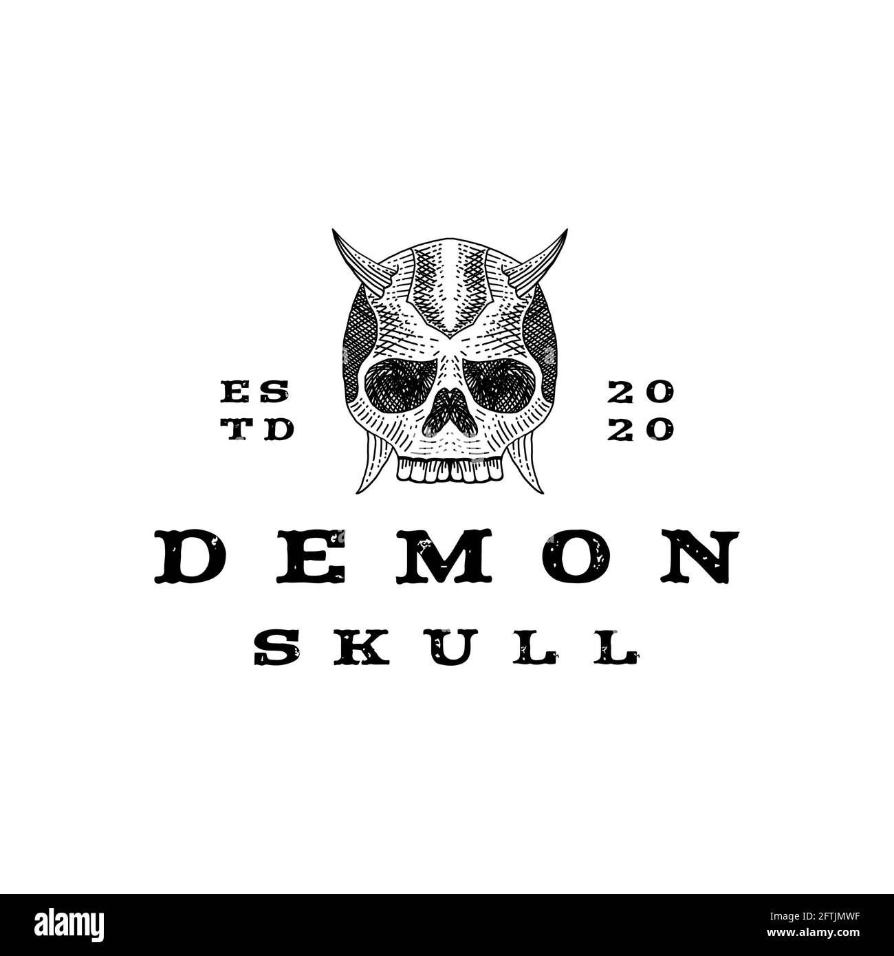 Vintage hand drawn Demon, skull Logo Design Stock Photo