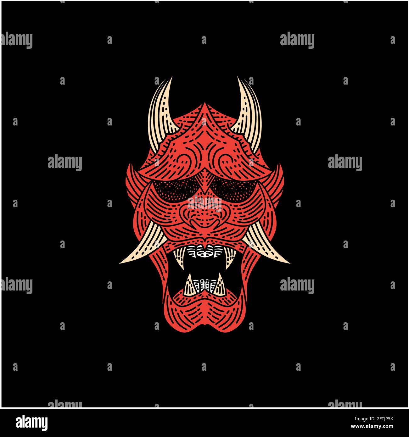 Japanese Demon Oni Mask Logo Design Stock Photo