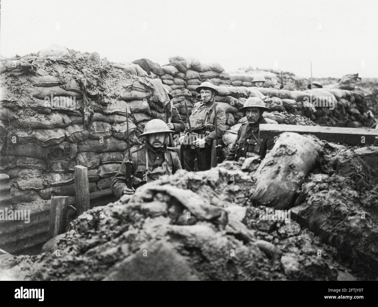 World War One, WWI, Western Front - Scene of men in a front line trench, France Stock Photo