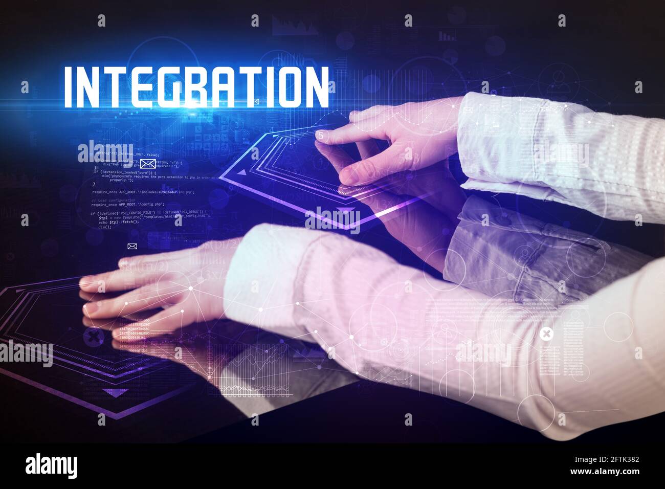 Hand touching digital table concept Stock Photo