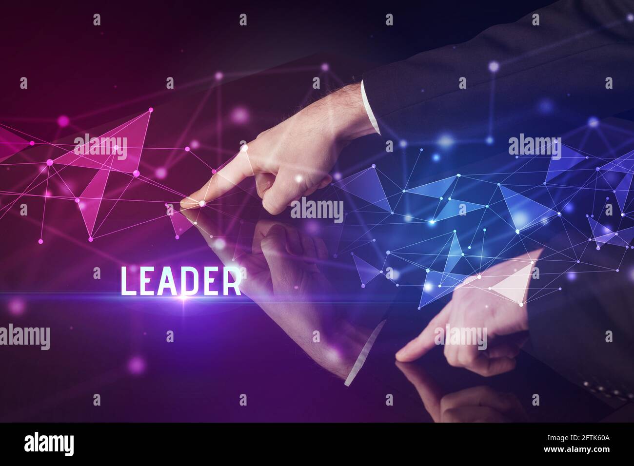 Businessman touching huge screen concept Stock Photo