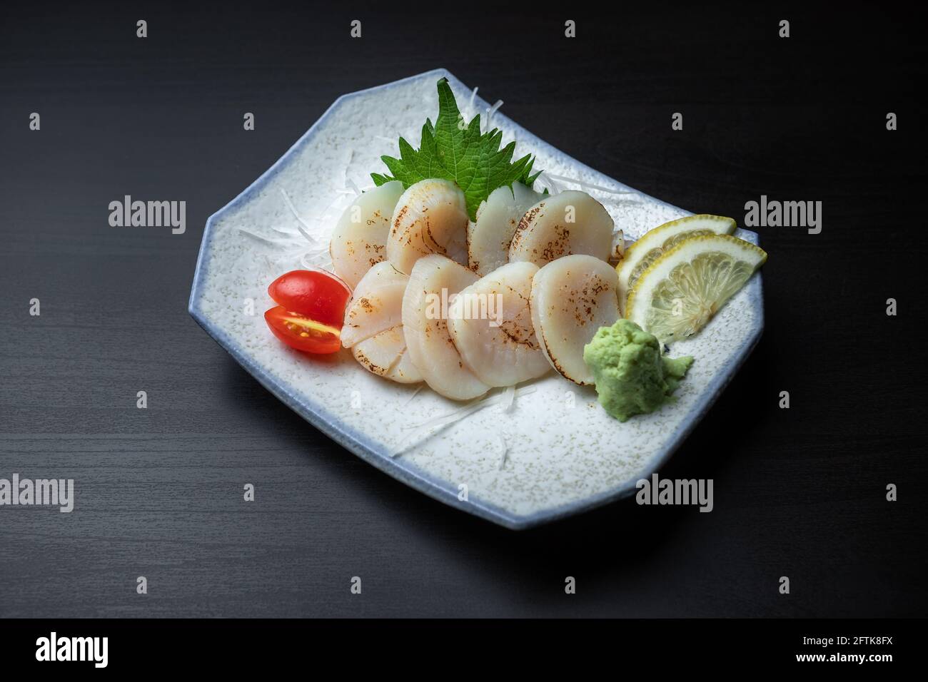 A Dish of FlameSeared Scallop (Hotate) Sashimi Stock Photo Alamy