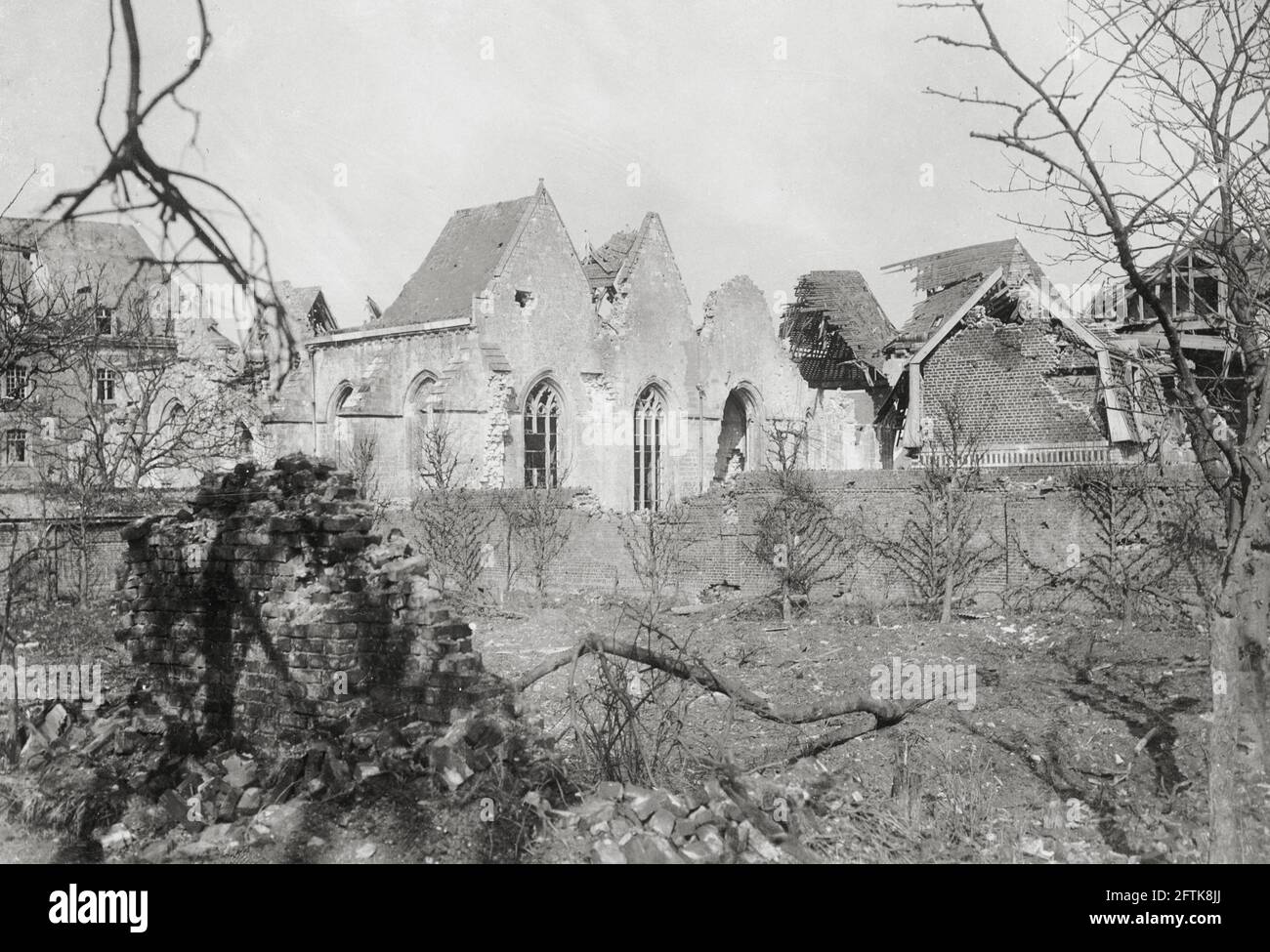 World War One, WWI, Western Front - Ruins of a church in Baupaume, Pas-de-Calais Department, Hauts-de-France, France Stock Photo