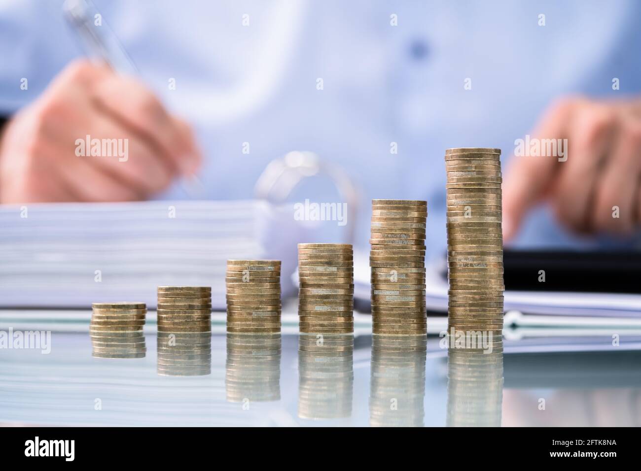 Invoice Stacker Money Stack And Business Invoice. Bill Paperwork Using Calculator Stock ...
