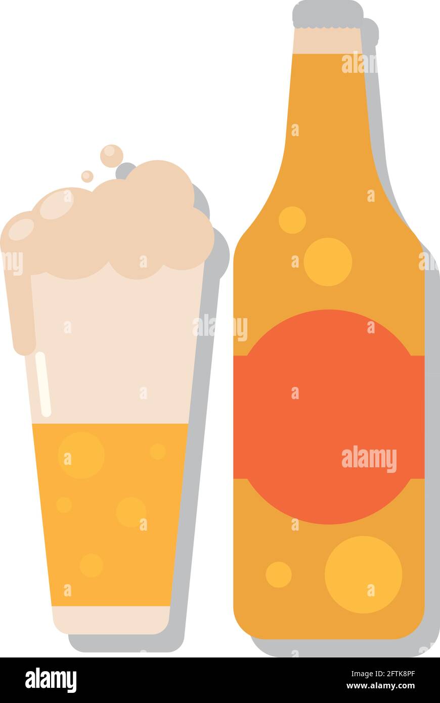 Beer glass with foam and beer bottle Vector illustration Stock Vector