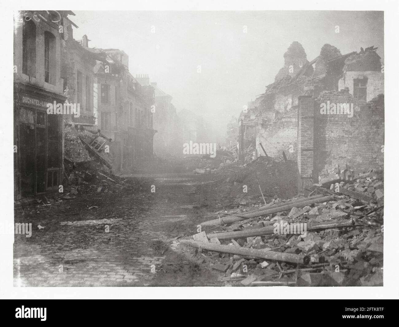 World War One, WWI, Western Front - Smouldering ruins in Baupaume, Pas-de-Calais Department, Hauts-de-France, France Stock Photo