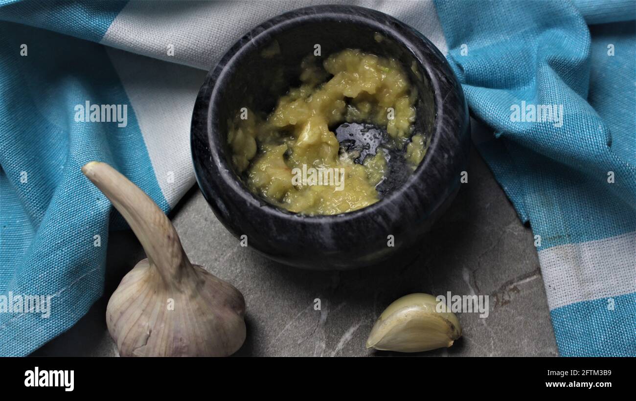 This is a smashed garlic Stock Photo Alamy