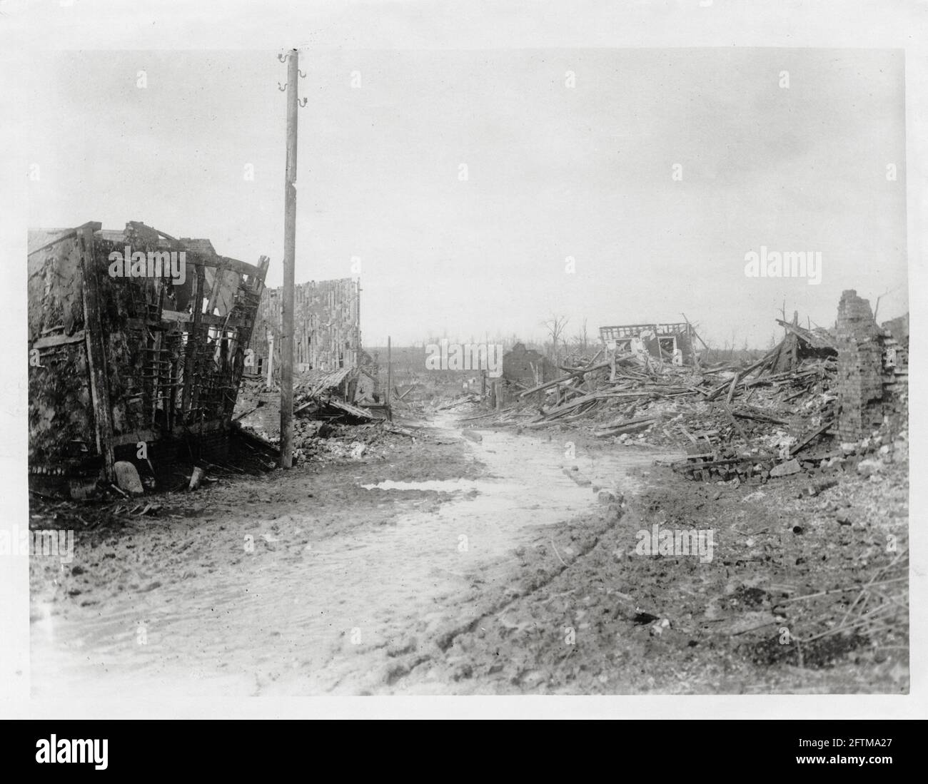 World War One, WWI, Western Front - Destruction of the main street in Puisieux, France Stock Photo