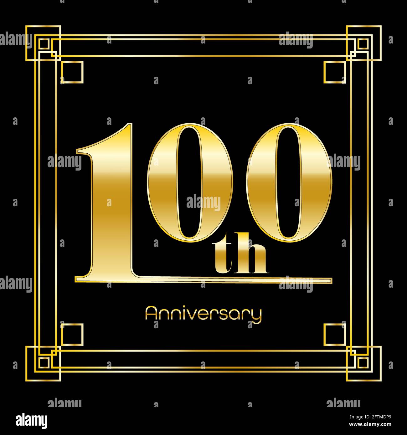 Number one hundred Logo Design With Square Ornament, luxury golden design, anniversary concept, vector illustration Stock Vector