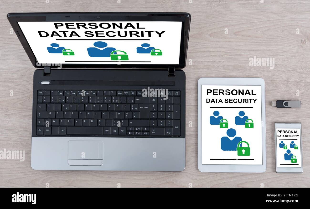 Personal data security concept shown on different information technology devices Stock Photo