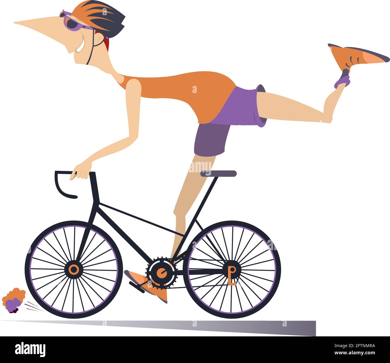 Comic young man rides a bike illustration. Smiling man in helmet and  sunglasses rides a bike and looks healthy and happy isolated on white Stock  Vector Image & Art - Alamy