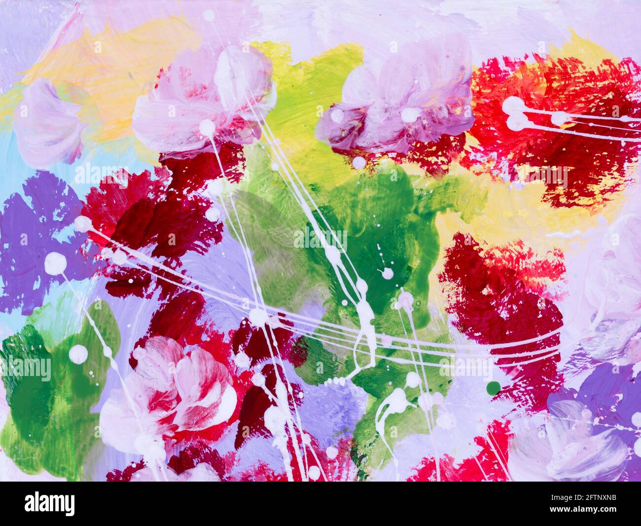 Abstract flowers hand painted background, acrylic painting on canvas