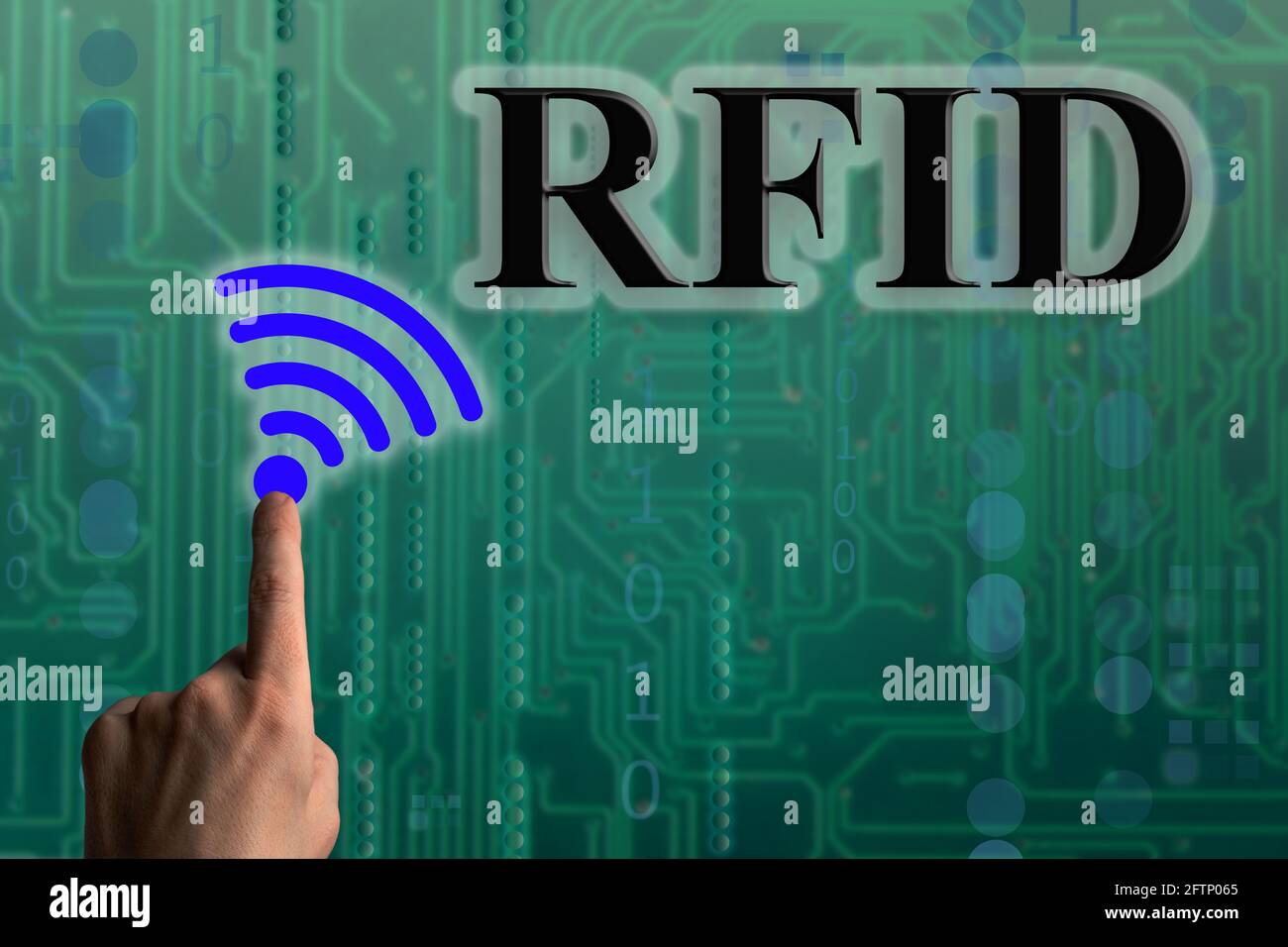 RFID concept. Radio Frequency Identification Communication for identify and authorization Stock