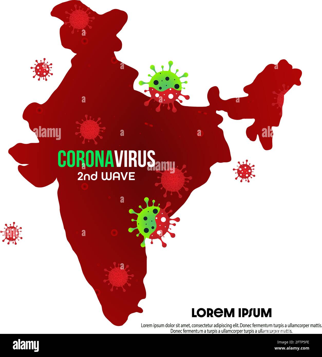 India map with covid-19 virus 2nd wave concept. Stock Vector