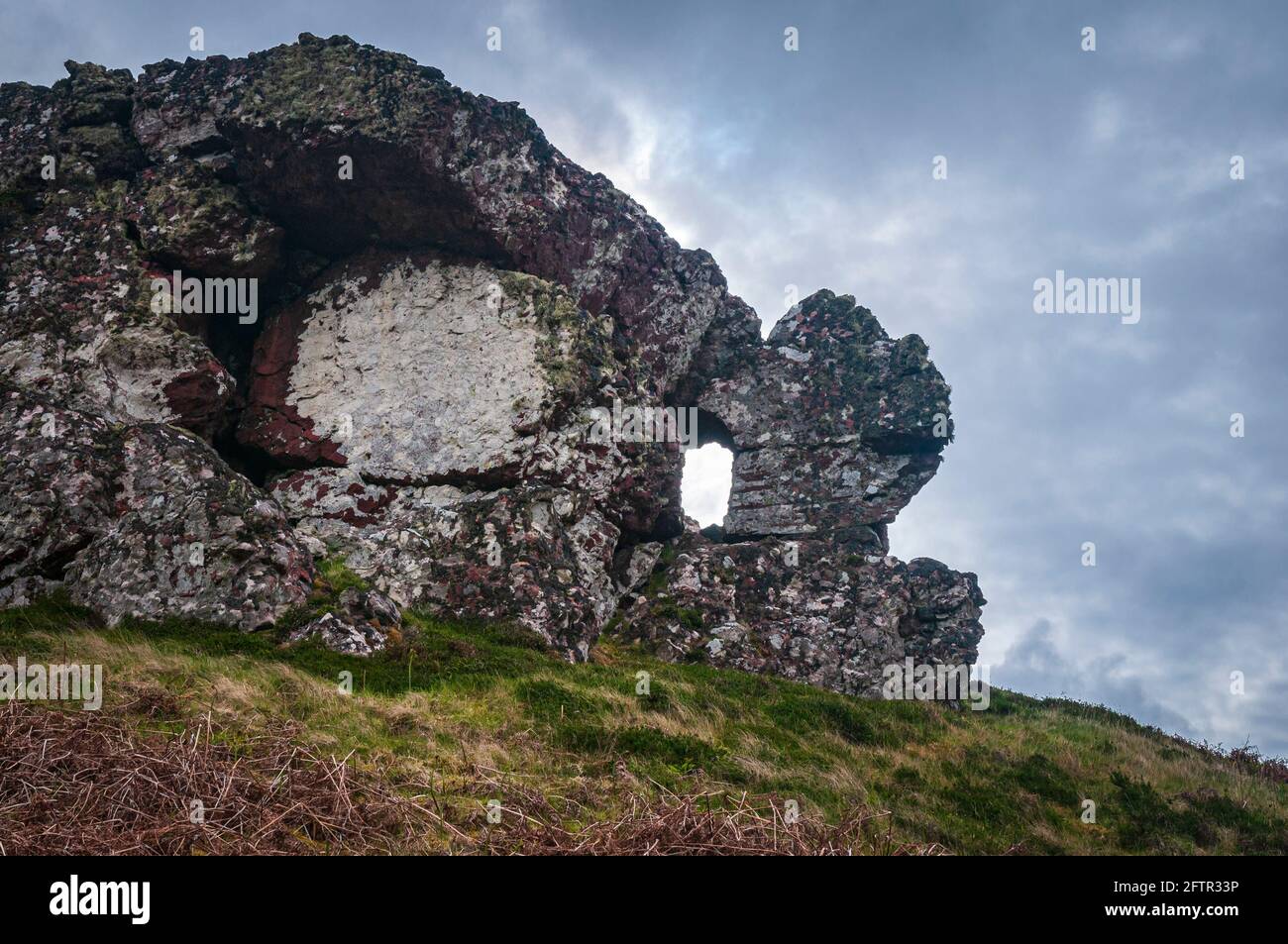 A summer, 3 shot, HDR of a rock formation near Rua Reidh, Rubha reidh, Lighthouse, Melvaig, Gairloch, Wester Ross, Scotland. 23 May 2014 Stock Photo
