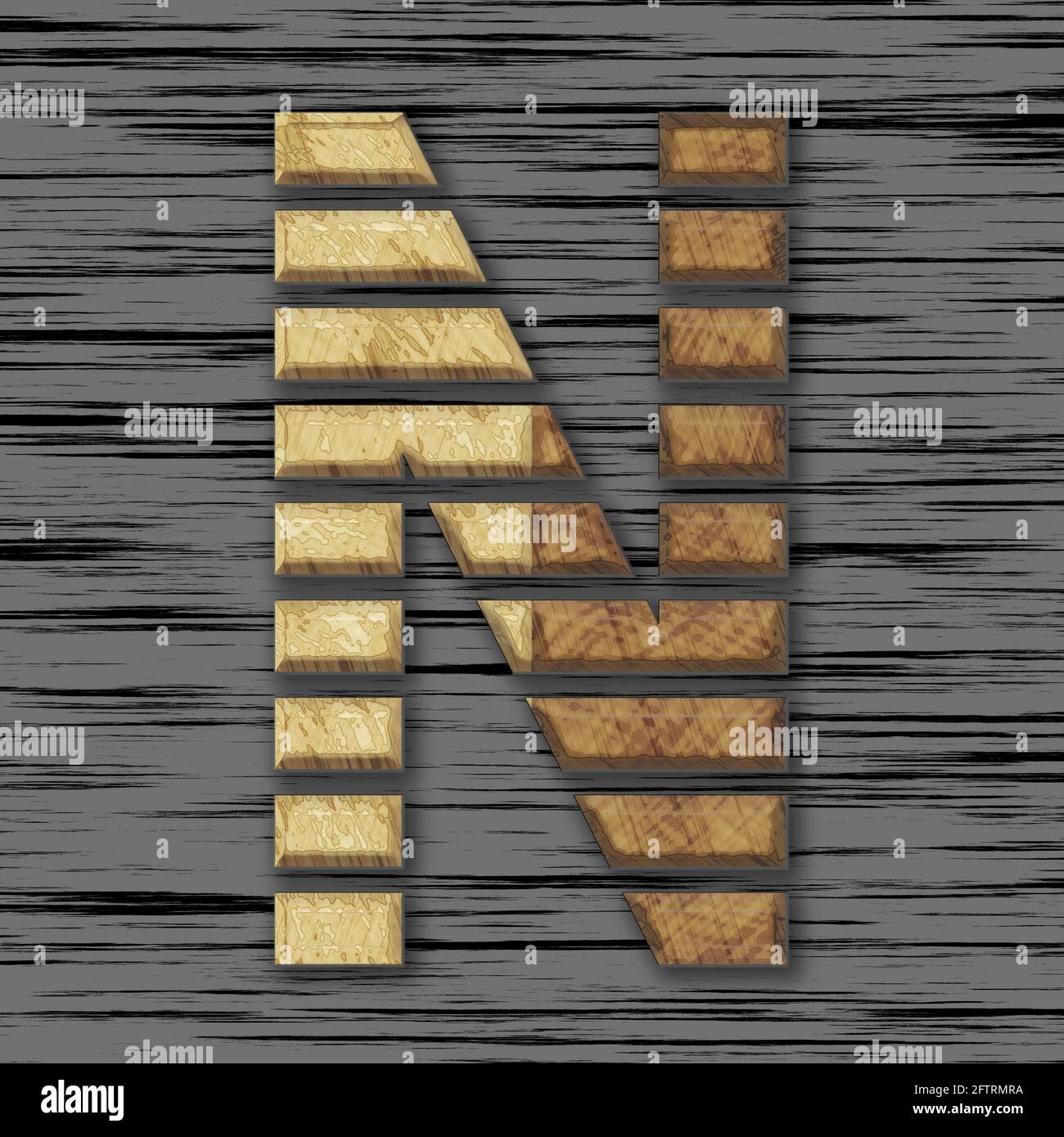 square graphic with the uppercase character N sketched by wooden parts as a capital letter Stock Photo