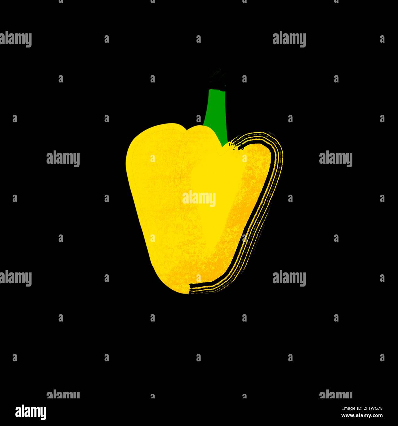 Stylized yellow bell pepper illustration on black Stock Photo