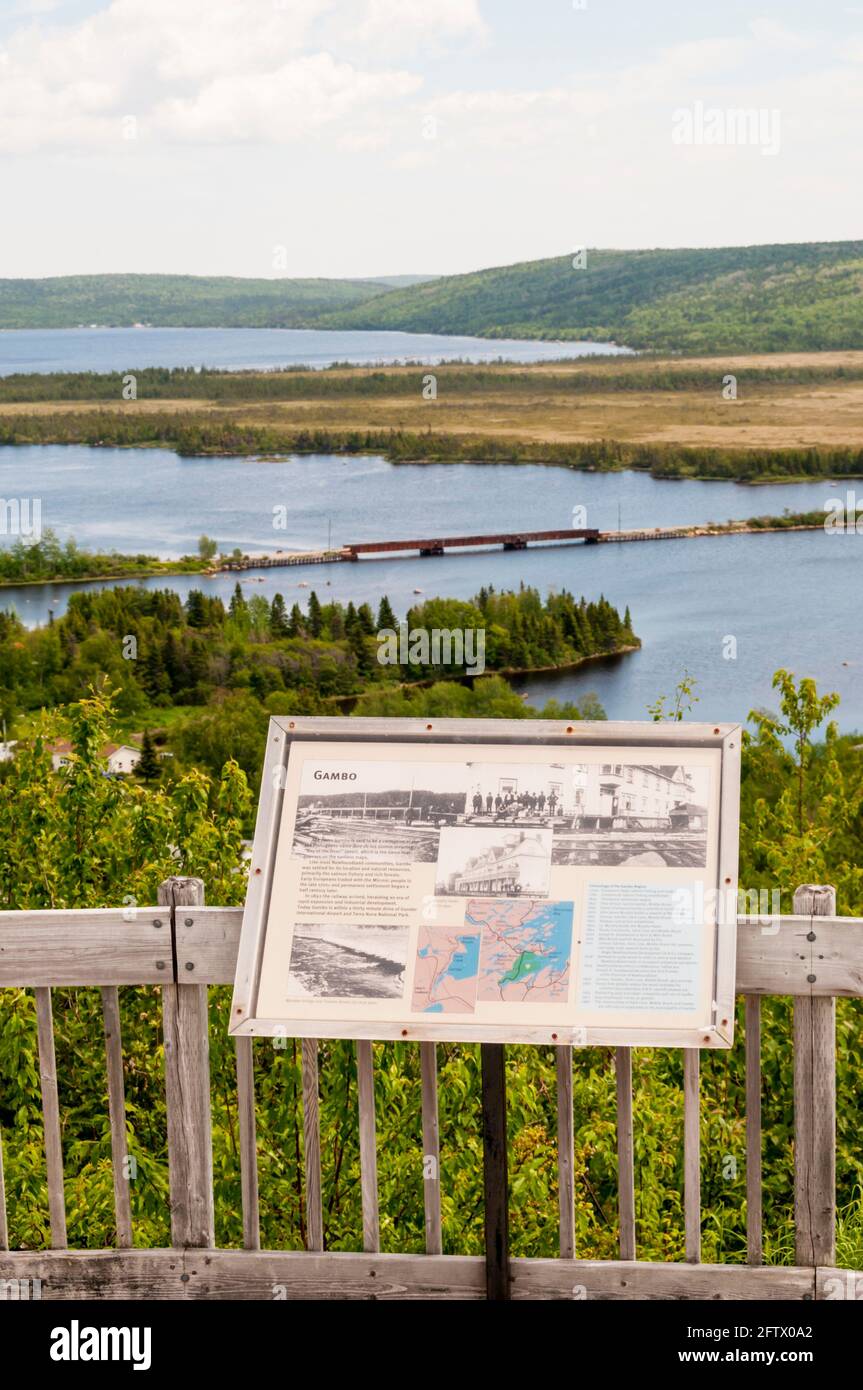 View over Gambo from Joey's Lookout on Route 1 the Trans-Canada Highway, Newfoundland. Named after Joseph R Smallwood, first premier of Newfoundland. Stock Photo