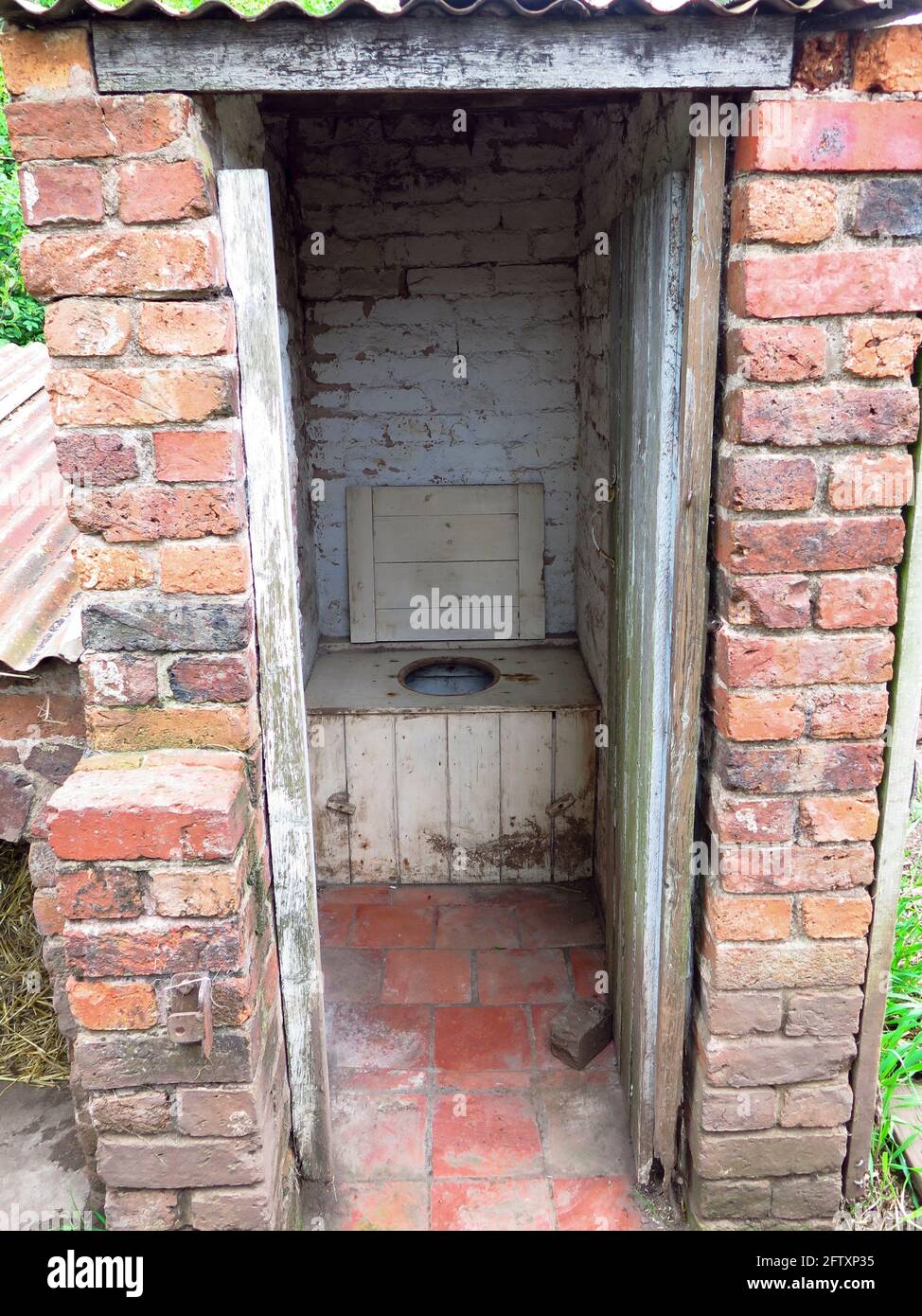 Old fashioned outside toilet at Black Country Museum Dudley Stock Photo