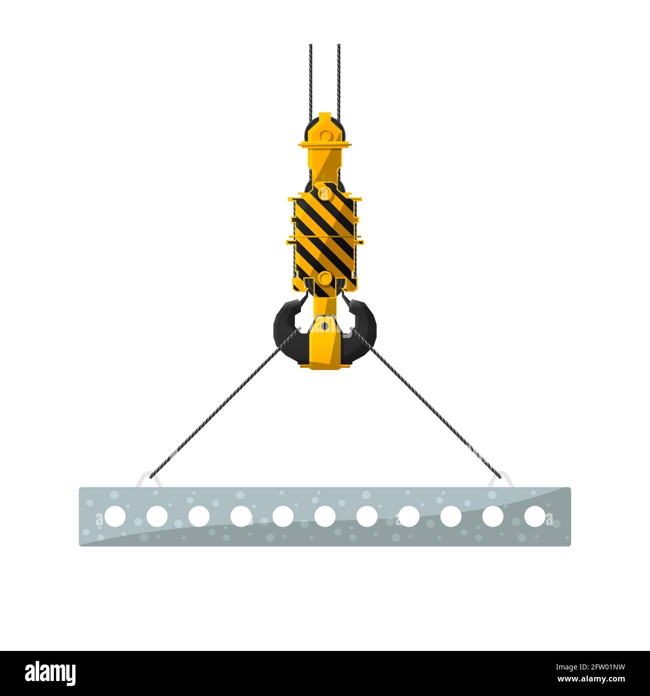 Concrete slab hanged on a crane hook, vector icon over white Stock Vector