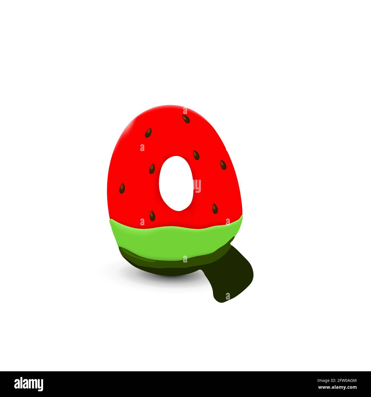 Watermelon letter Q, 3d vector icon over white background Stock Vector