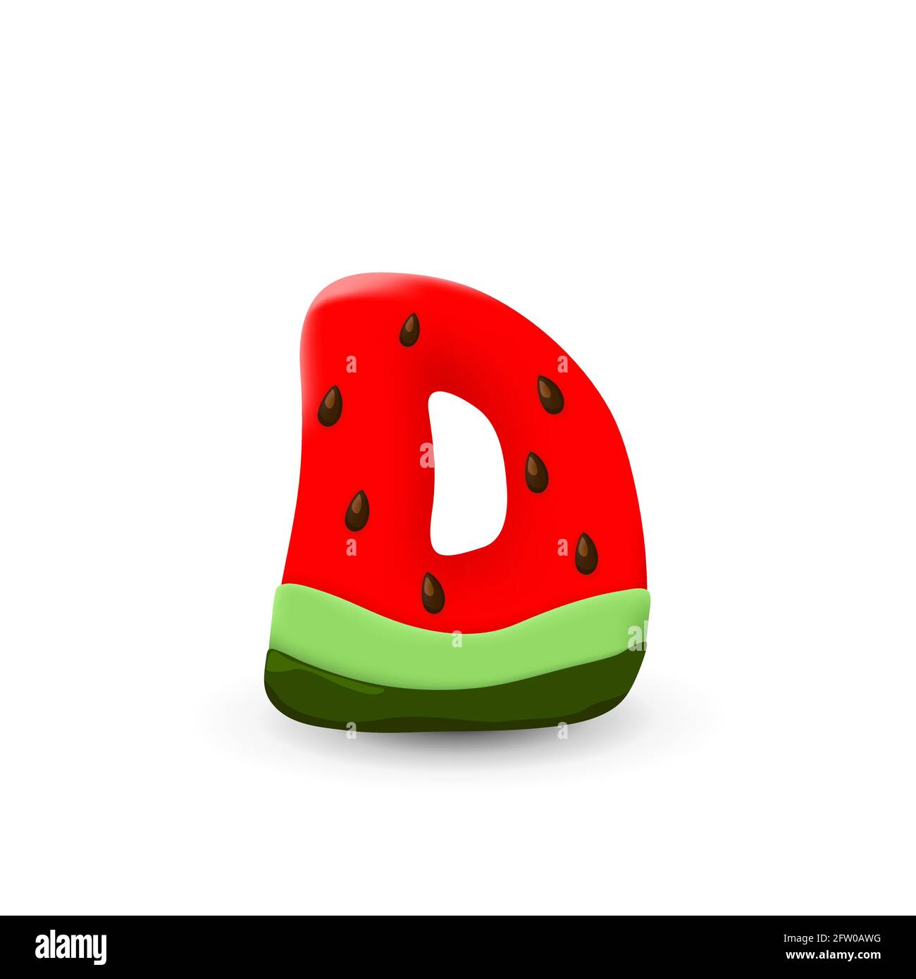 Watermelon letter D, 3d vector icon over white background Stock Vector