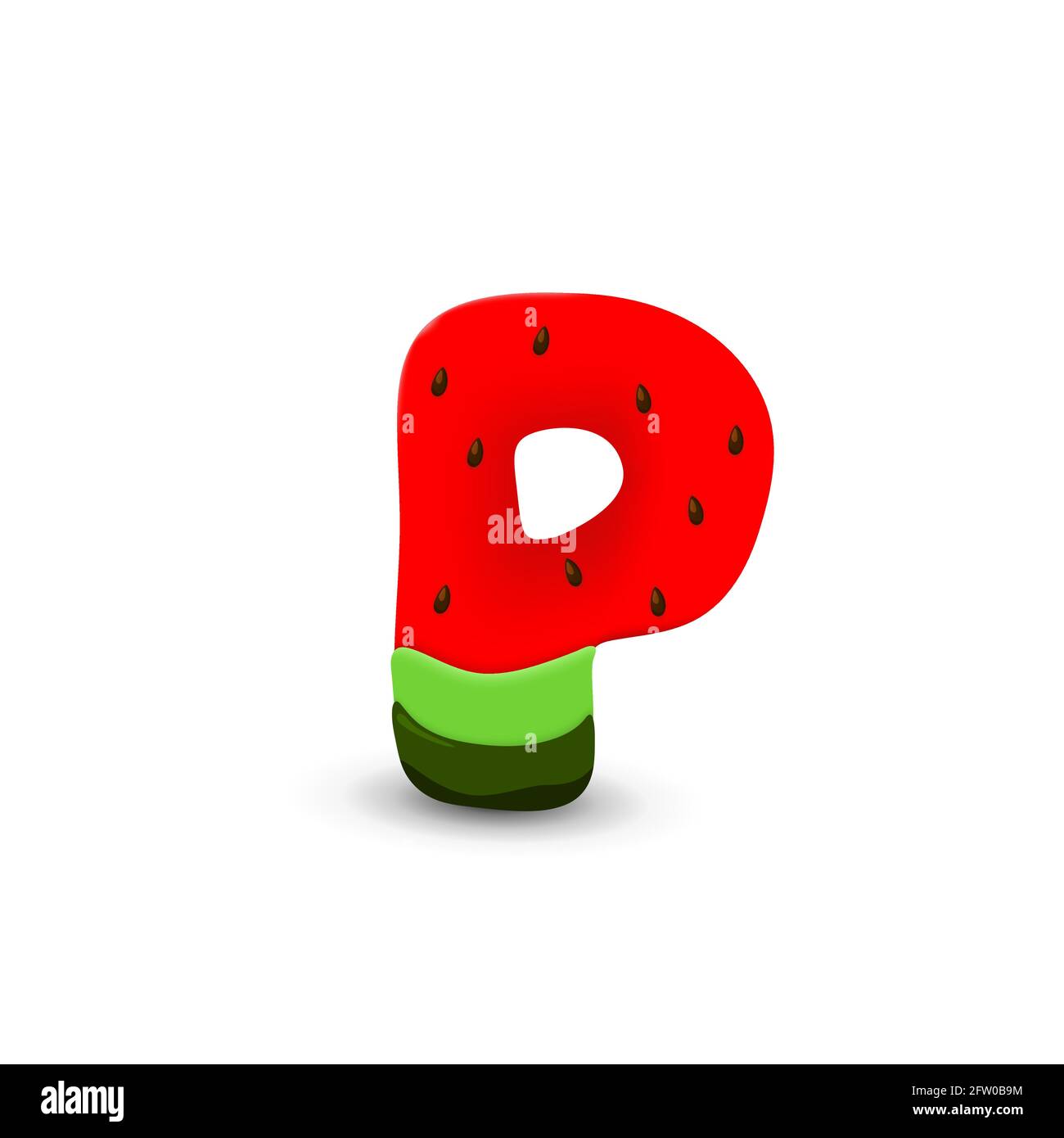 Watermelon letter P, 3d vector icon over white background Stock Vector
