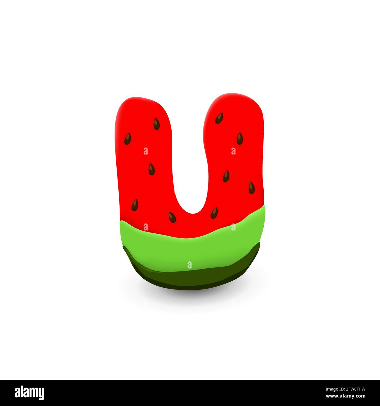 Watermelon letter U, 3d vector icon over white background Stock Vector