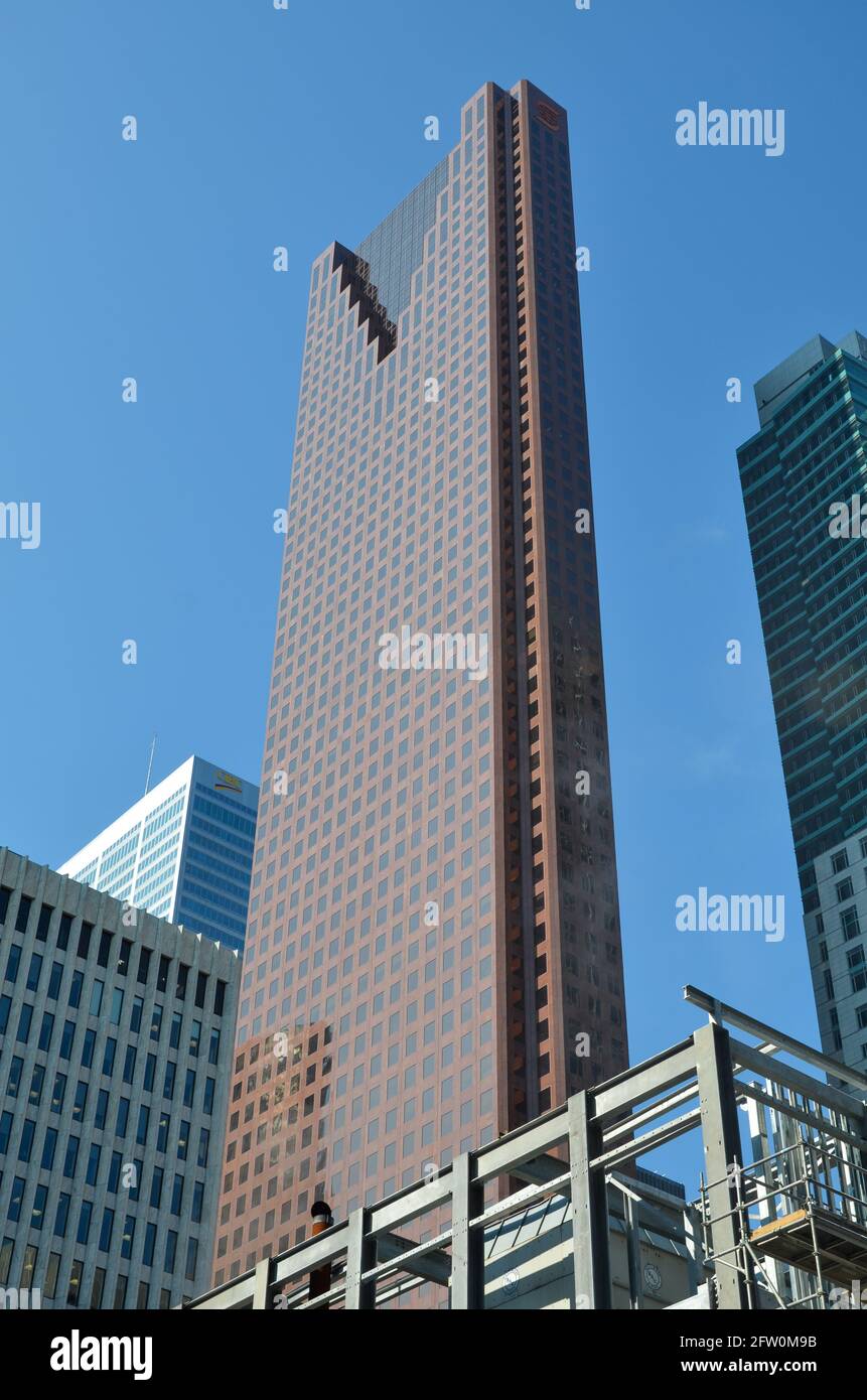 Toronto, Canada - July 15 2013: Star view of the Scotia Plaza skyscraper with a clear, sunny blue sky Stock Photo