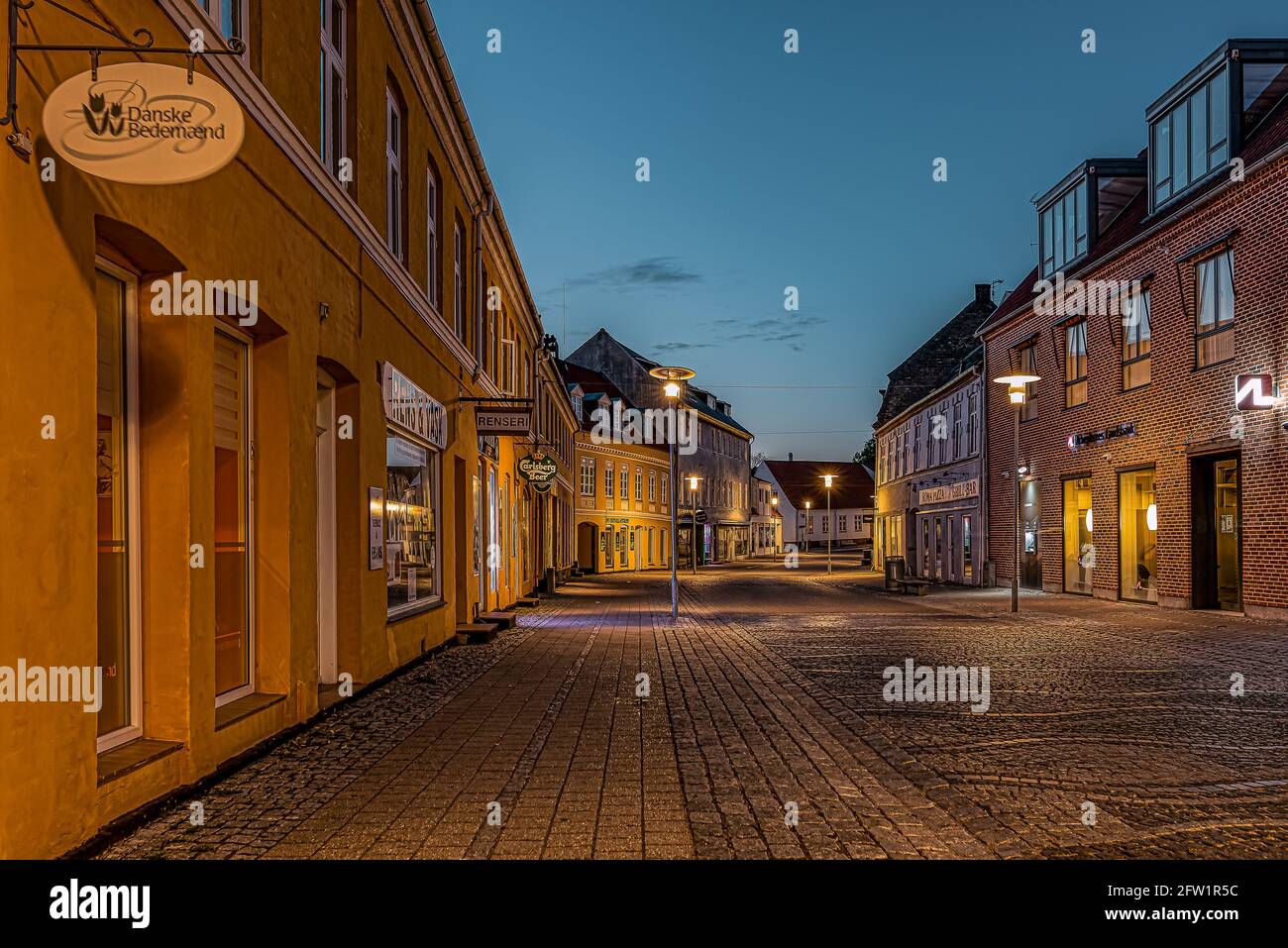 Streetview at the small Danish town Frederikssund in the twilight hour,  Fredrikssund, Denmark, May 19, 2021 Stock Photo - Alamy