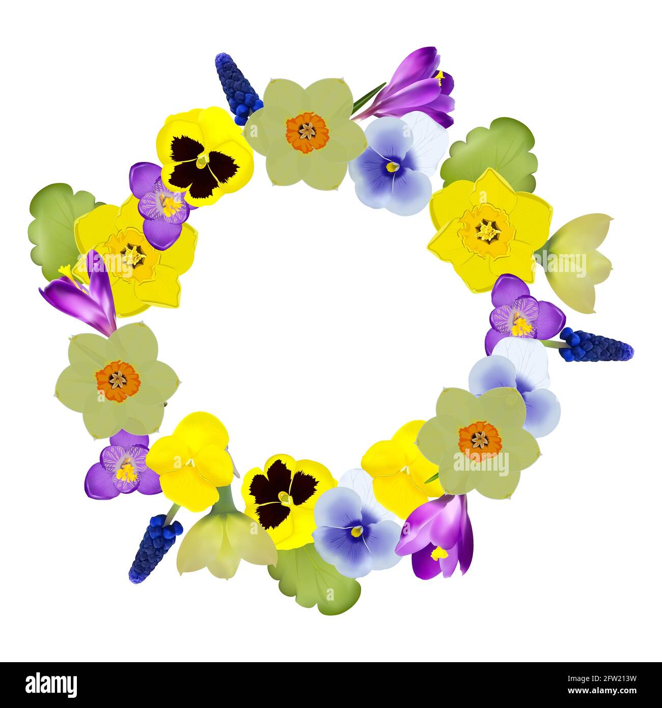 a wreath of spring flowers on a white background Stock Vector Image ...