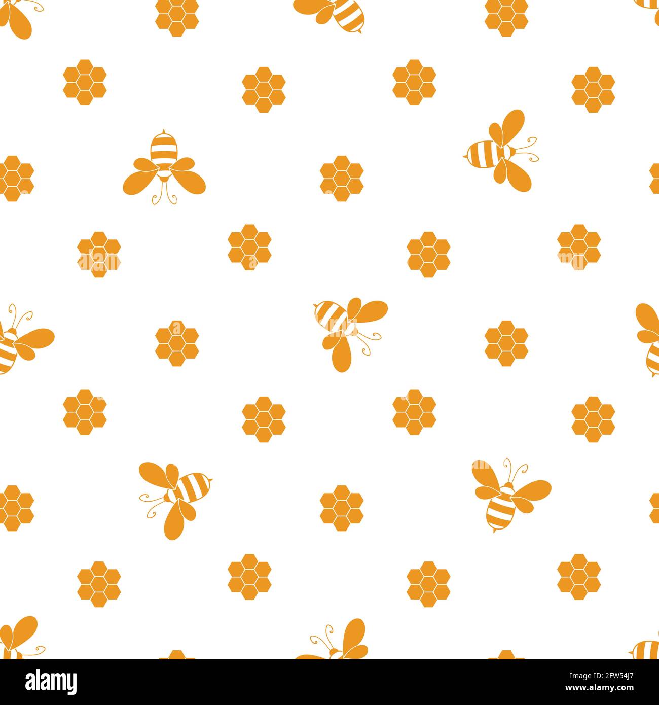 Seamless pattern with bees and honeycombs on white background. Small ...