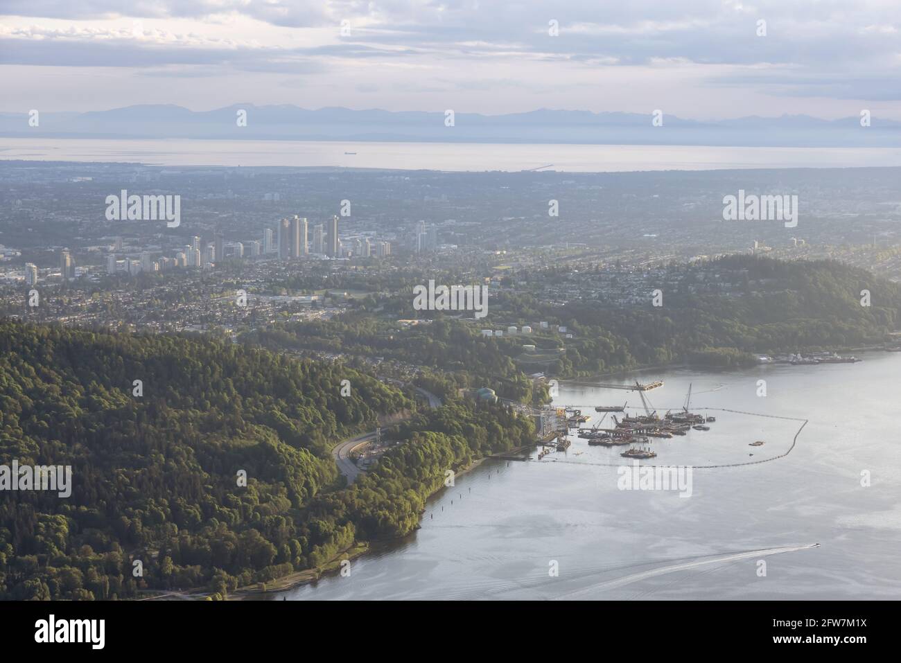 Aerial view of Oil Refinery Industry in Port Moody Stock Photo