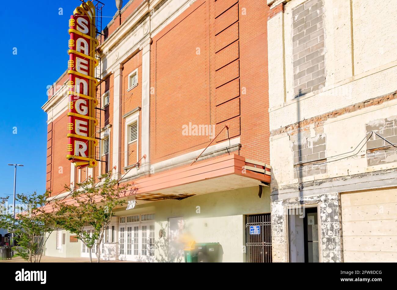 The Saenger Theatre is pictured, May 8, 2021, in Biloxi, Mississippi. The theatre was built in 1928 in the New Classical Revival architectural style . Stock Photo