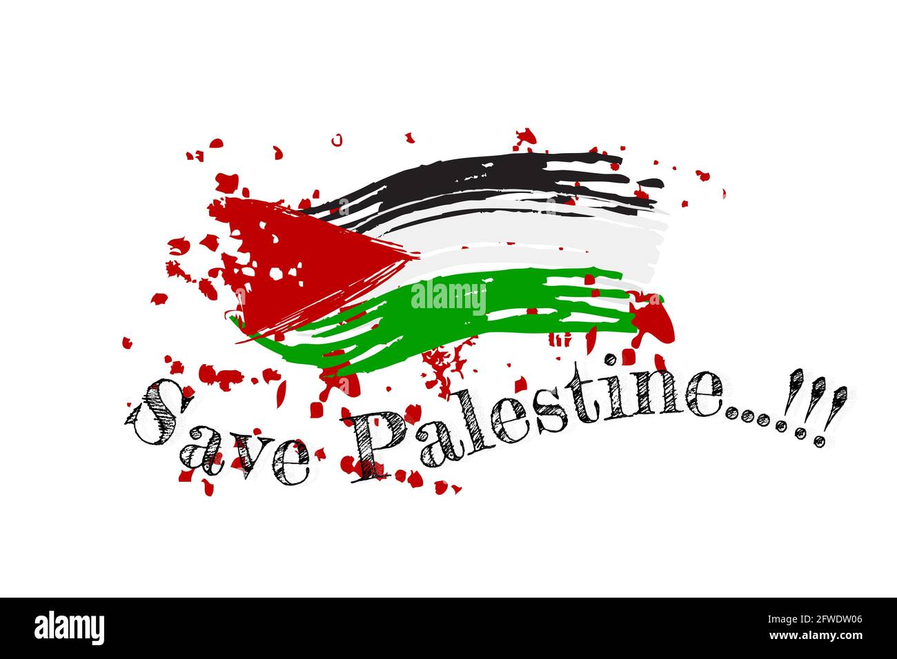 Vector Hand Draw Sketch Banner Flage with text Save Palestine, for Demonstration Plank Isolated on White Stock Vector