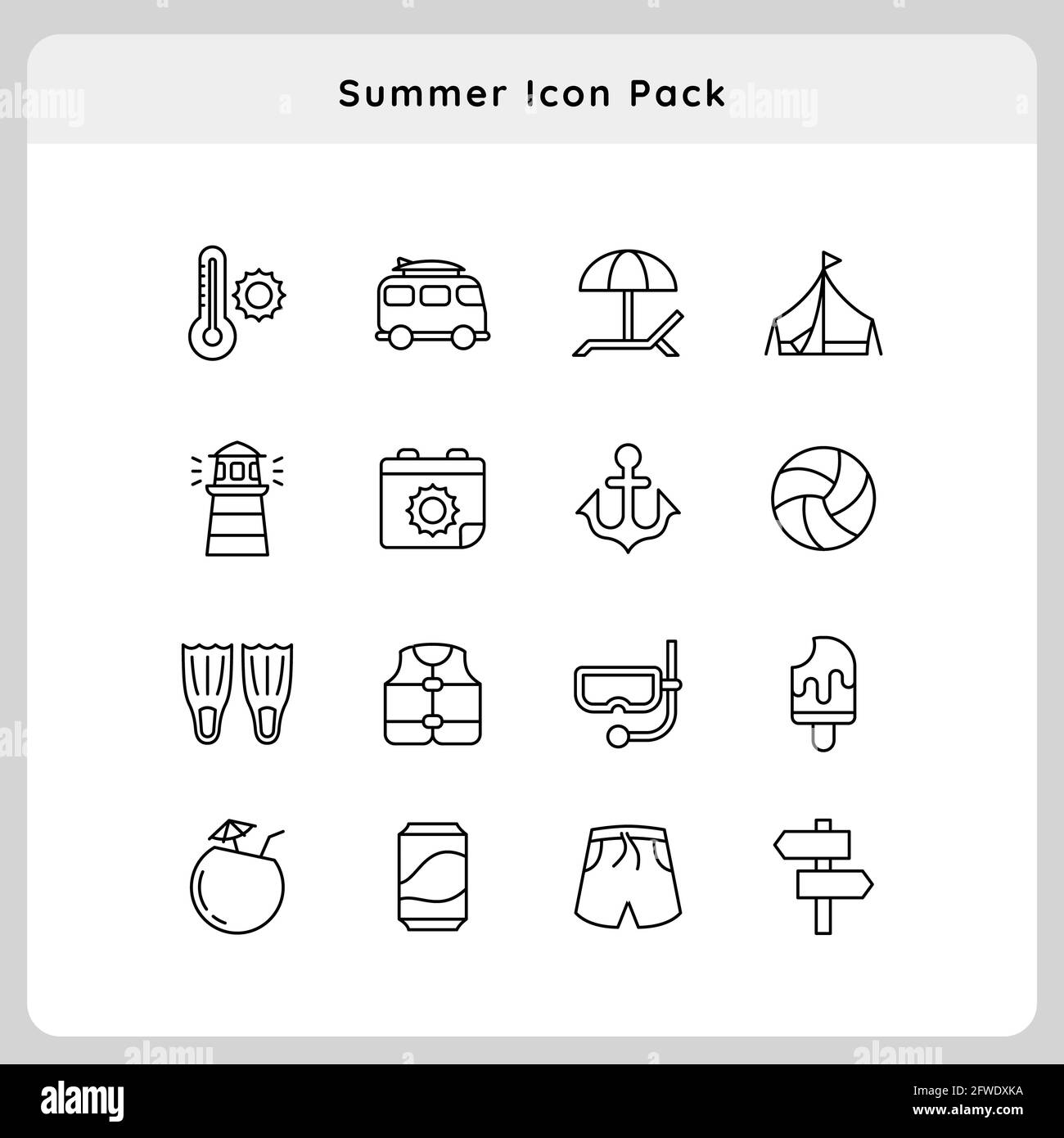 summer icon pack collection white isolated background with outline ...