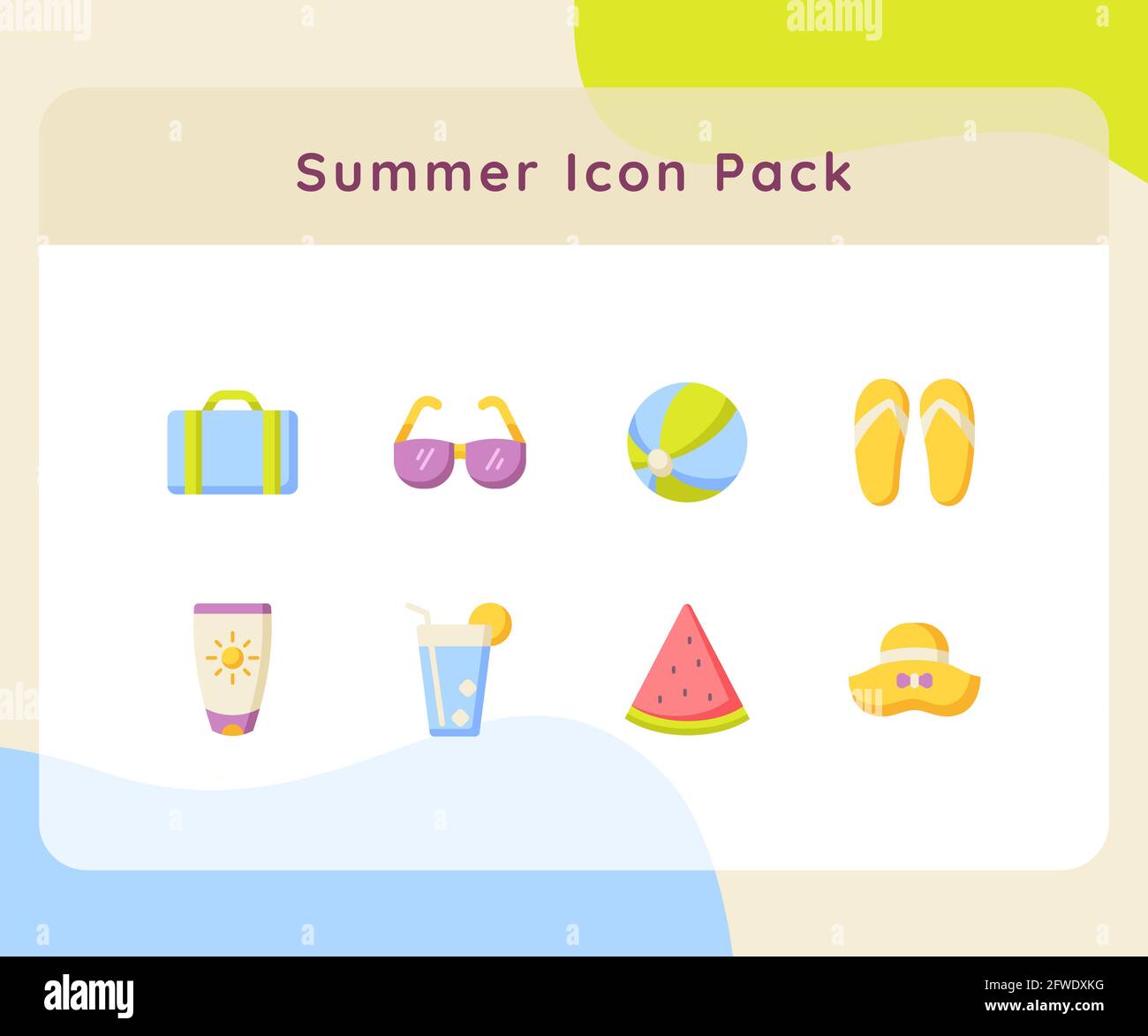 summer icon pack collection white isolated background with color ...