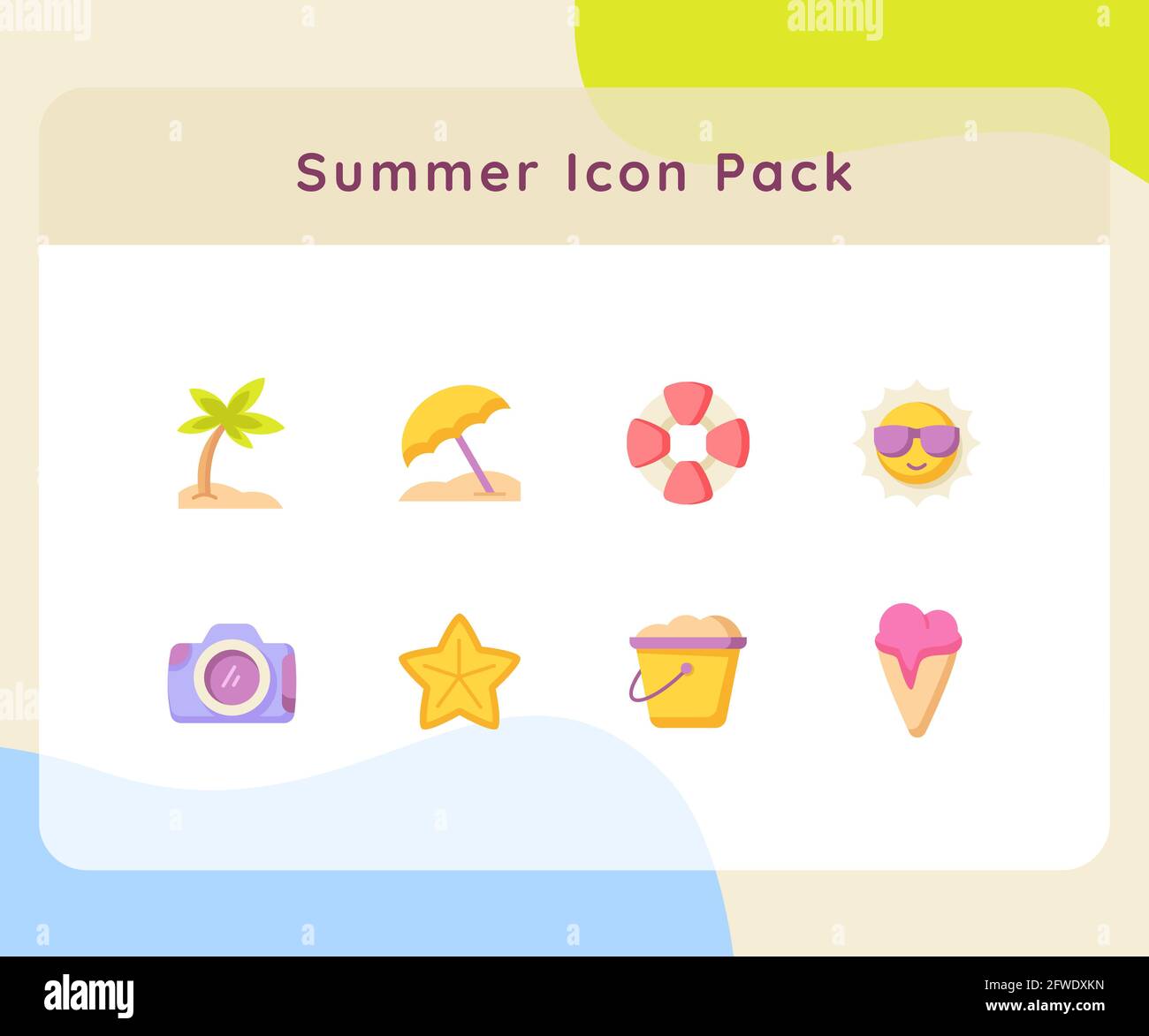 summer icon pack collection white isolated background with color ...