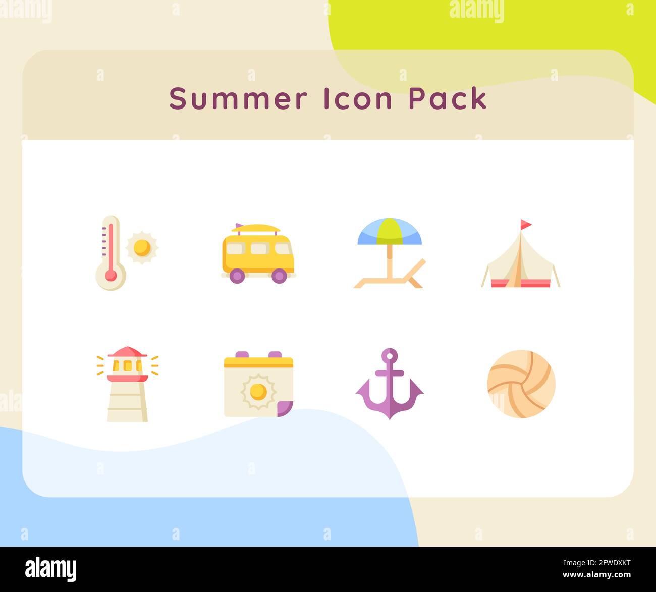 summer icon pack collection white isolated background with color ...