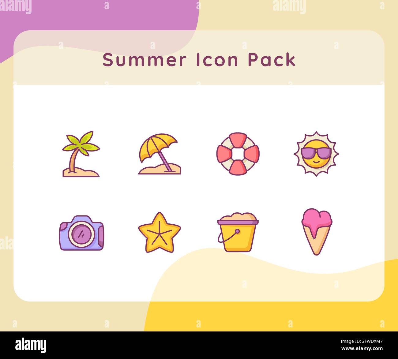 summer icon pack collection white isolated background with filled color ...