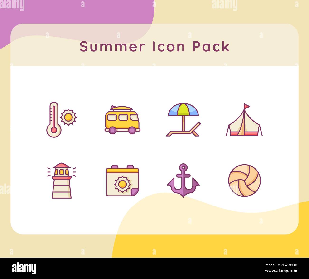 summer icon pack collection white isolated background with filled color ...