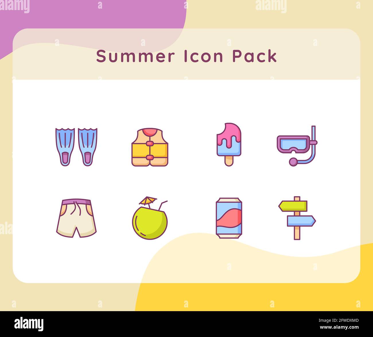 summer icon pack collection white isolated background with filled color ...