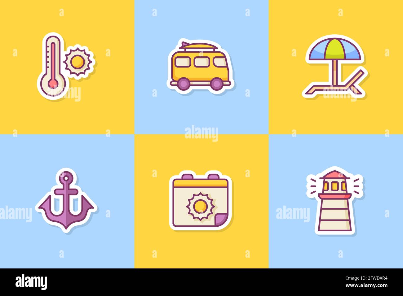 summer sticker icon icons set collection package with color outline ...