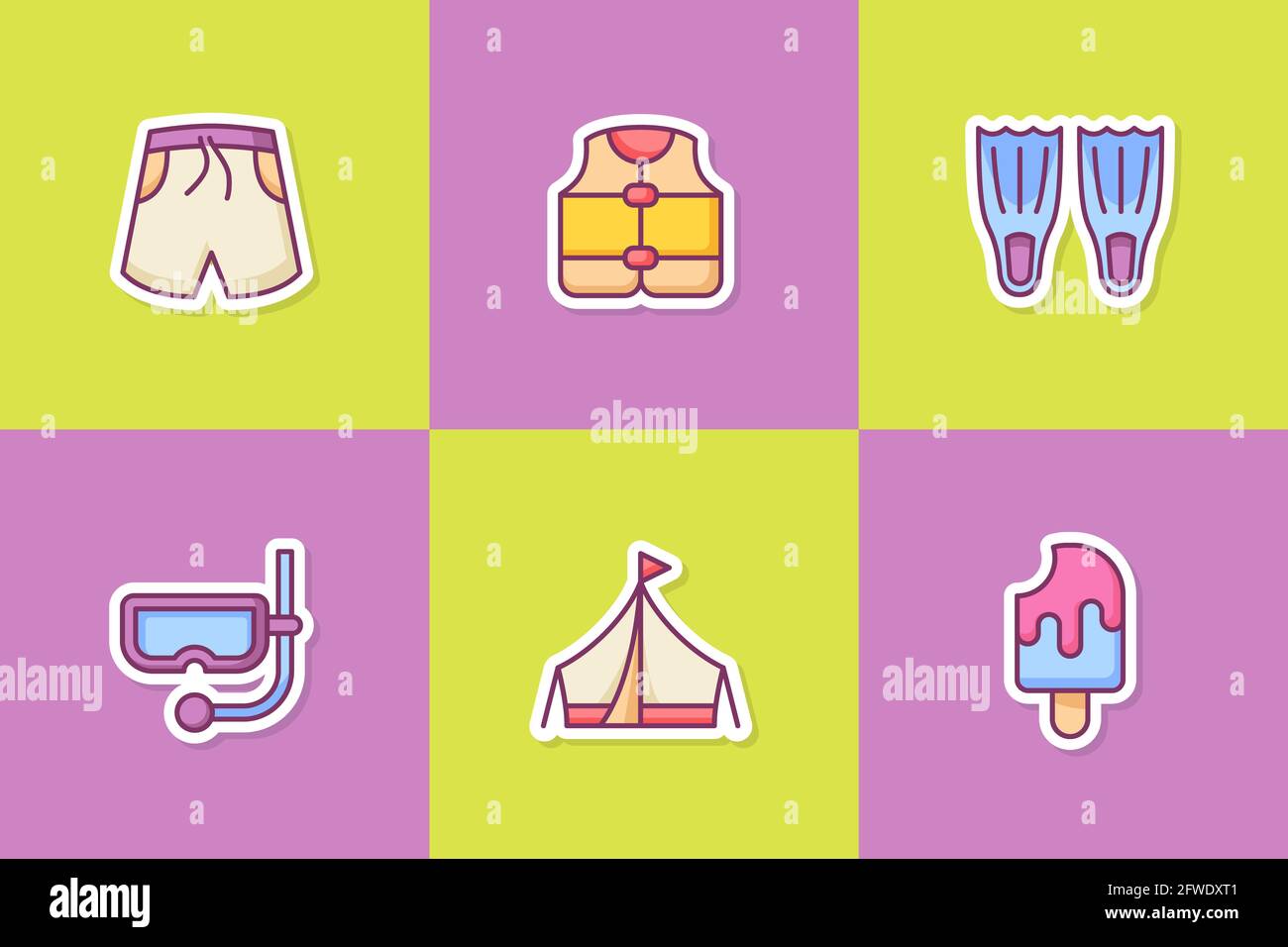 summer sticker icon icons set collection package with color outline ...