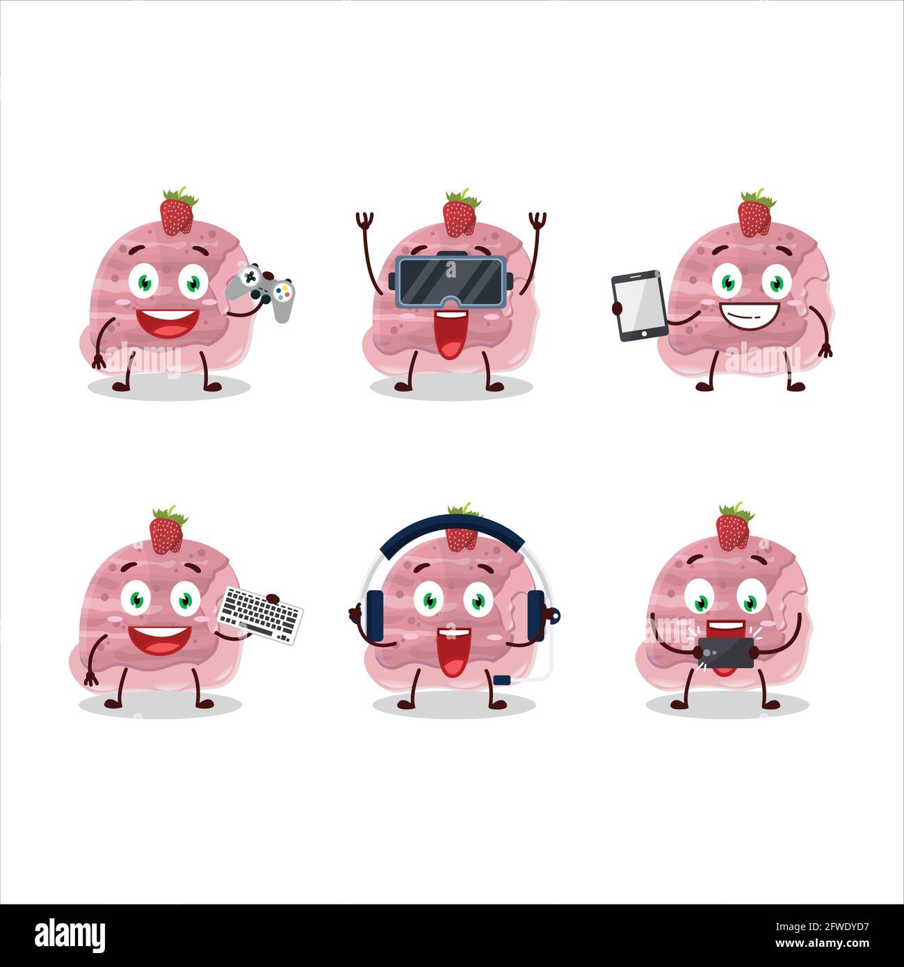 Cute ice cream scoop cartoon icon vector. Strawberry and chocolate
