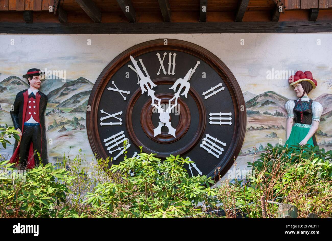 World larger cuckoo clock, Eble Clock Park, Triberg, Black Forest, Baden-Wuerttemberg; Germany Stock Photo