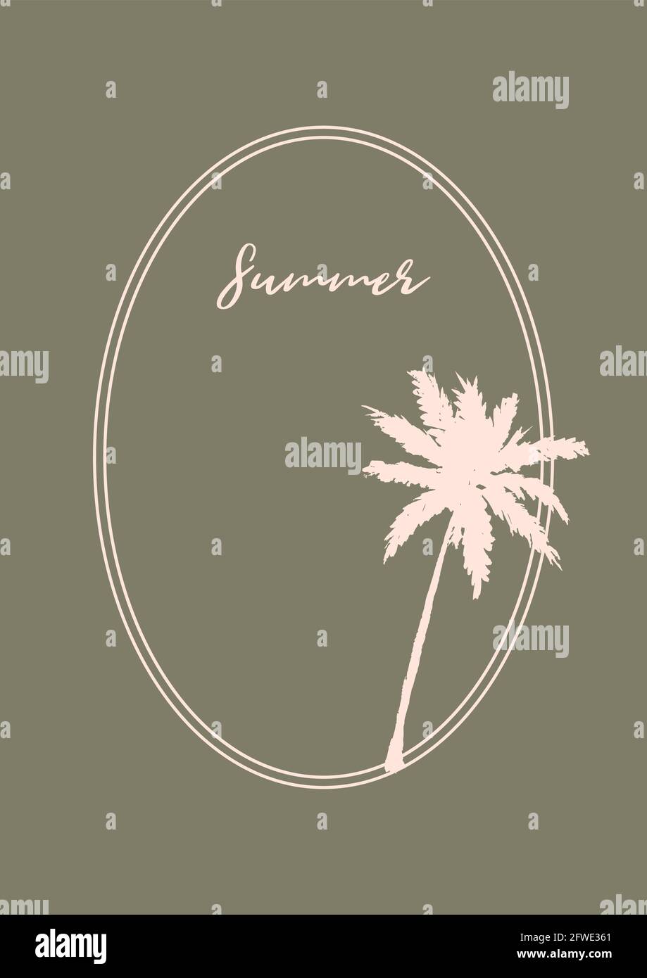 Summer modern design with hand drawn palm tree. Vector illustration Stock Vector