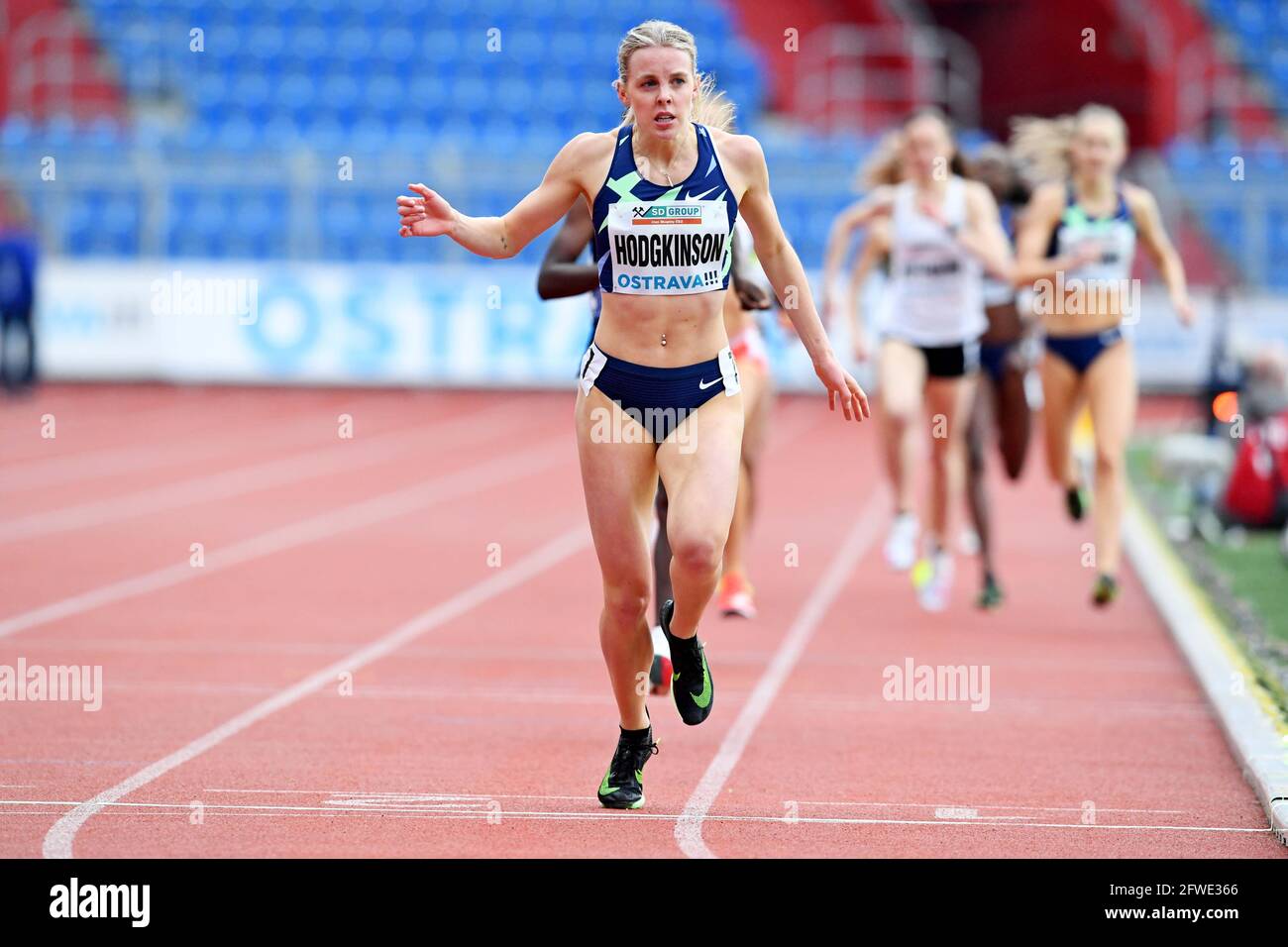 Keely Hodgkinson (GBR) wins the women's 800m at 1:58.89 during the 60th Ostrava Golden Spike track and field meeting at Mestsky Stadium in Ostrava, Cz Stock Photo