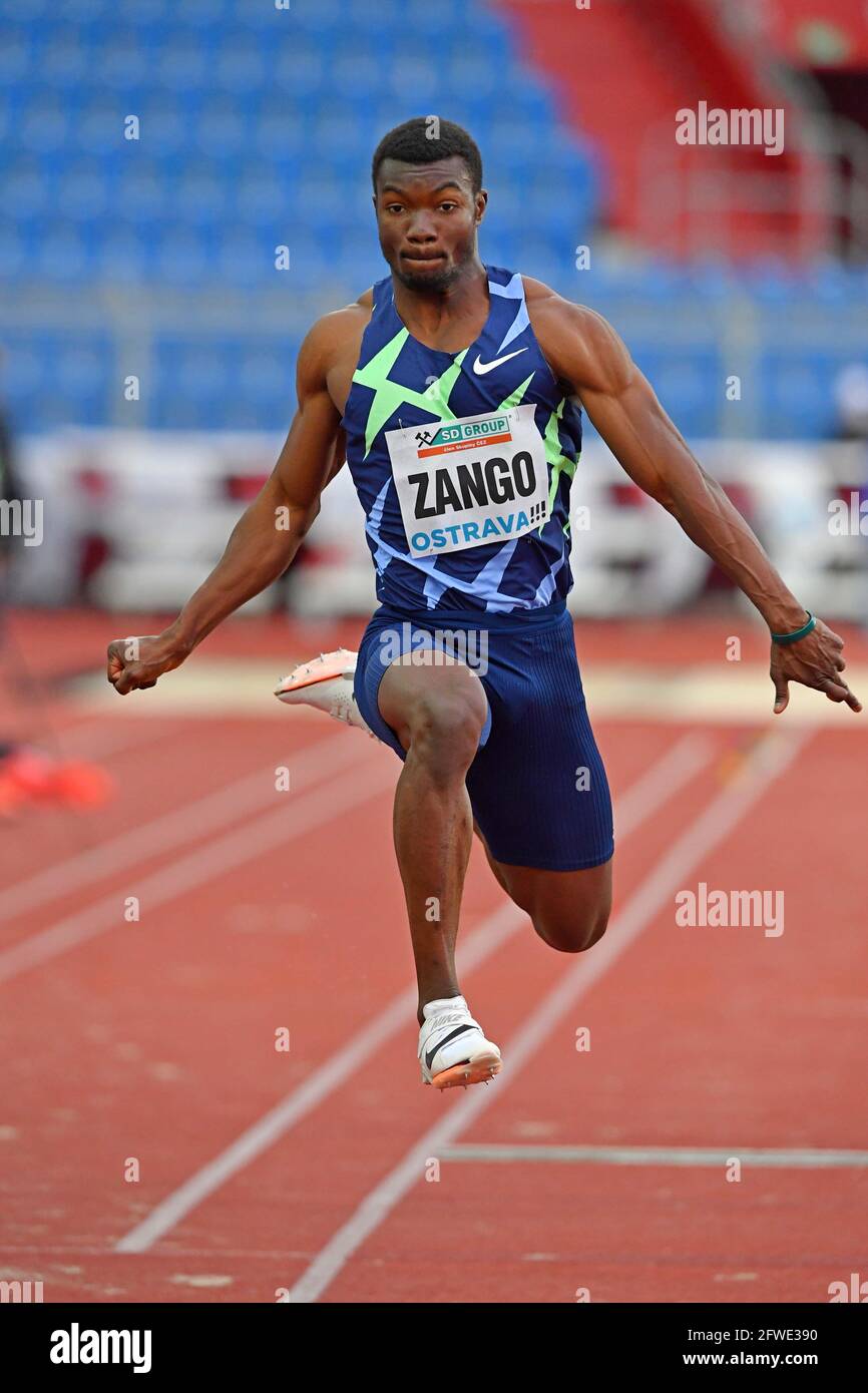 Hugues Fabrice Zango (BUR) wins the triple jump at 56-5 1/4(17.20m) during the 60th Ostrava Golden Spike track and field meeting at Mestsky Stadium in Stock Photo