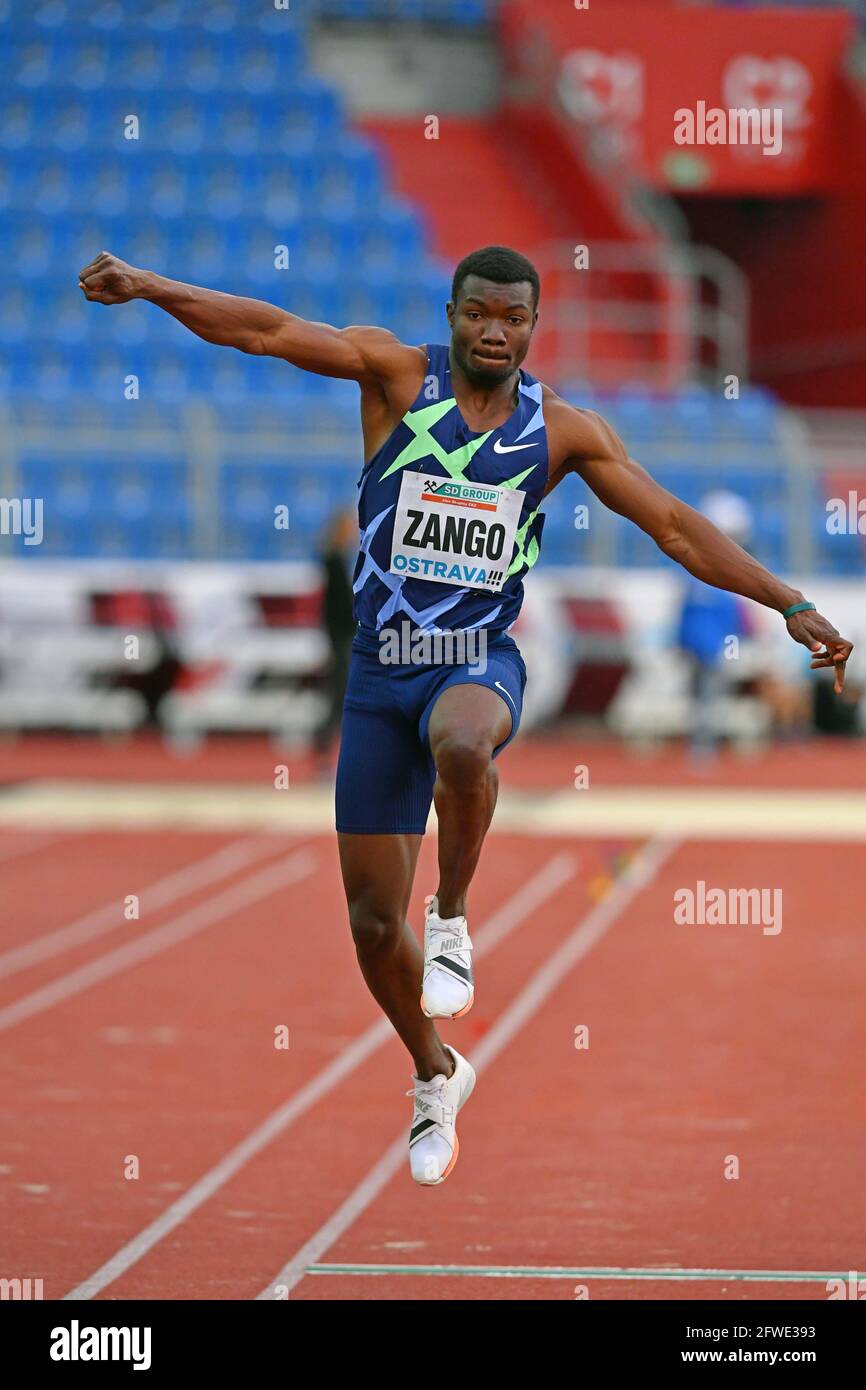Hugues Fabrice Zango (BUR) wins the triple jump at 56-5 1/4(17.20m) during the 60th Ostrava Golden Spike track and field meeting at Mestsky Stadium in Stock Photo
